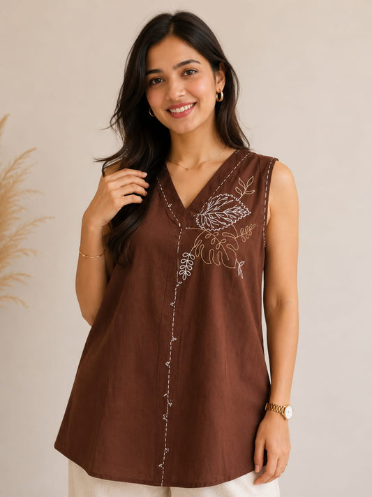 Mocha Bloom Embroidered Co-ord Set