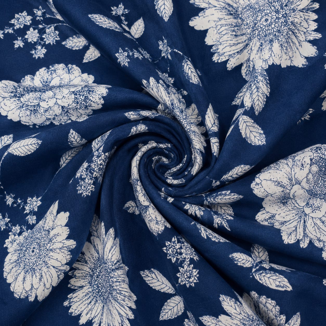 Navy Bloom Cotton Running Fabric