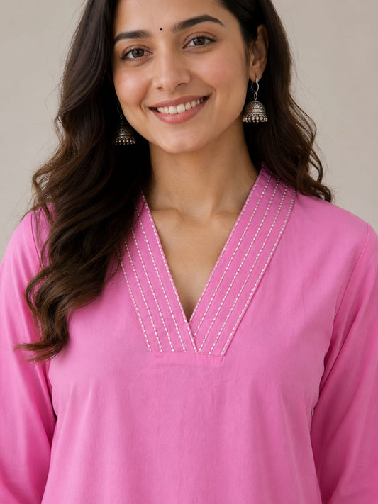 Pink Bloom Cotton Kurta Pant Set