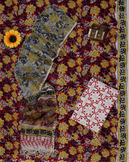 Crimson Floral Kota Doriya Dupatta Suit Set