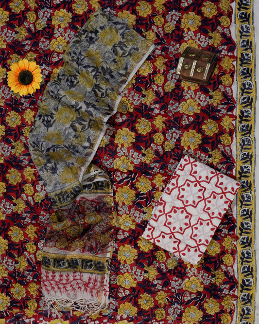 Hand Block Printed - Kota Doriya Dupatta Salwar Suit Sets