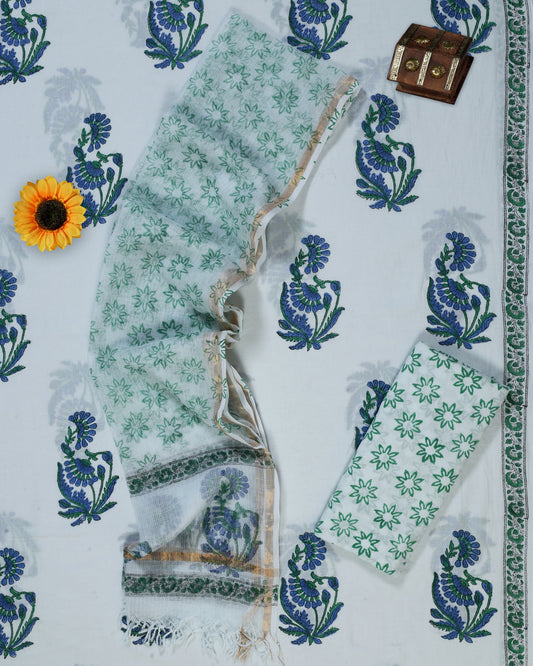 Hand Block Printed - Kota Doriya Dupatta Salwar Suit Sets