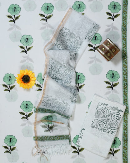 Sage Bloom Cotton Kota Doriya Dupatta Suit Set