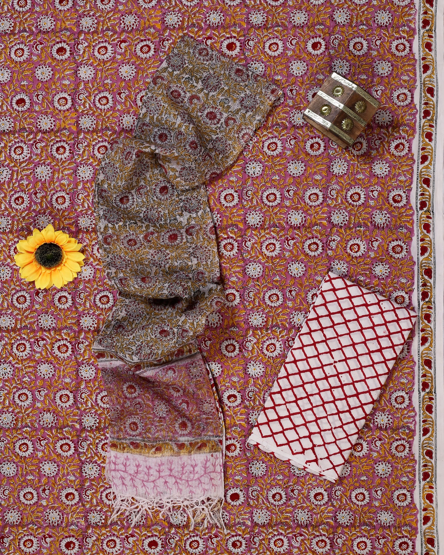 Hand Block Printed - Kota Doriya Dupatta Salwar Suit Sets