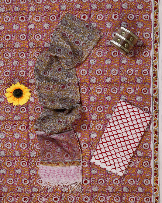 Hand Block Printed - Kota Doriya Dupatta Salwar Suit Sets