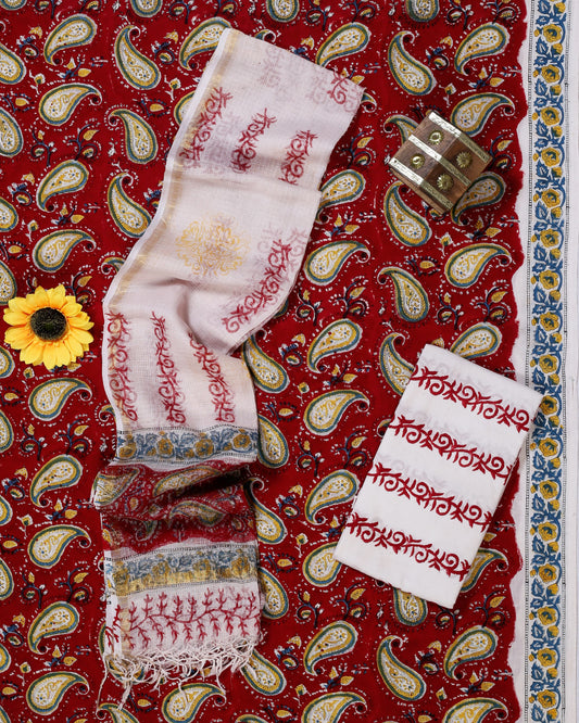 Hand Block Printed - Kota Doriya Dupatta Salwar Suit Sets