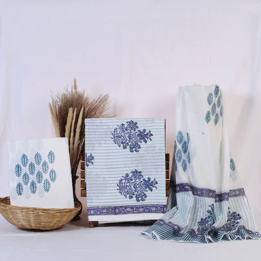 Aabha Blue Floral Cotton Suit Set