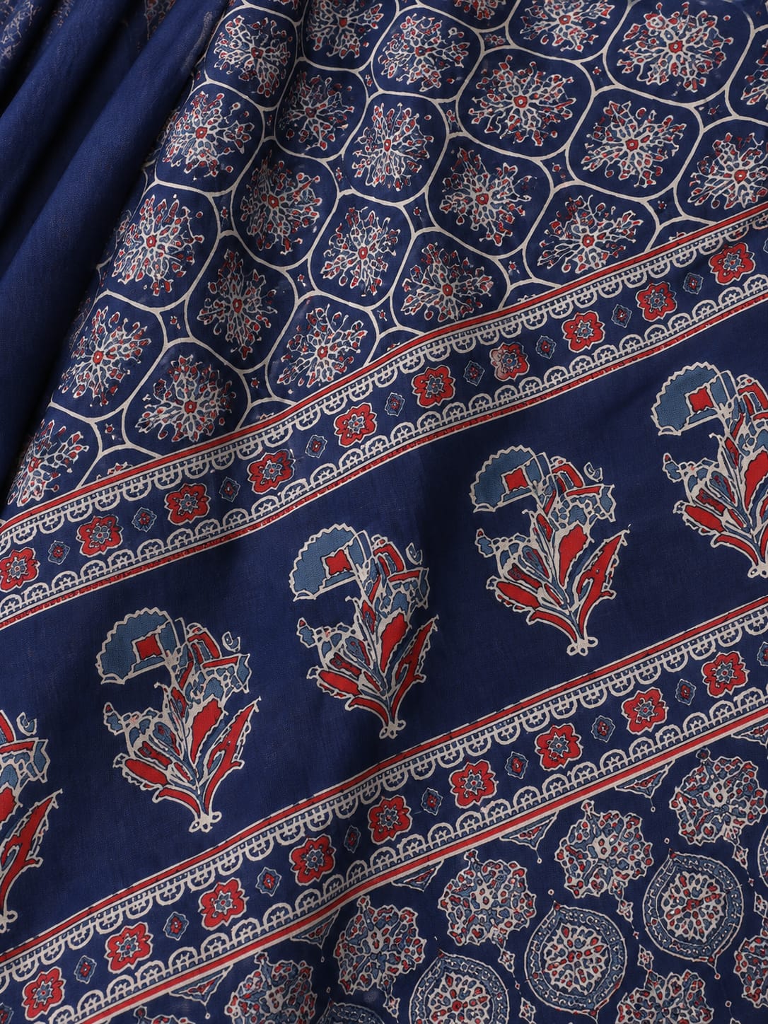 Bagru Indigo Floral Block Print Pure Mulmul Cotton Sare