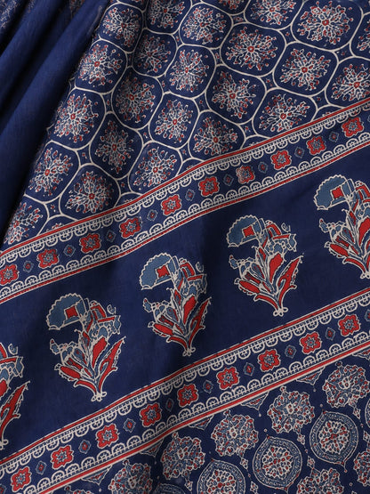 Bagru Indigo Floral Block Print Pure Mulmul Cotton Sare