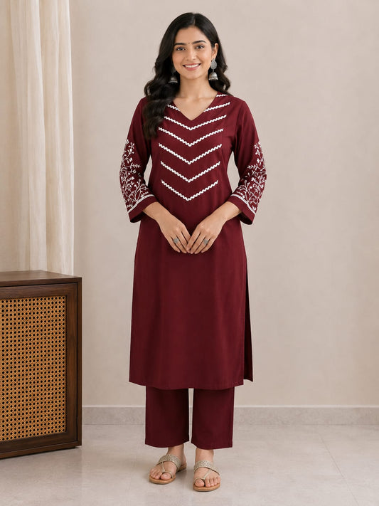 Berry Muse Cotton Kurta Pant Set