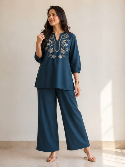 Blue Iris Embroidered Co-ord Set