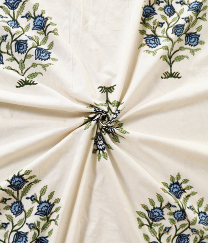 Blue Blossom Block Print King Size Cotton Bedsheet Set