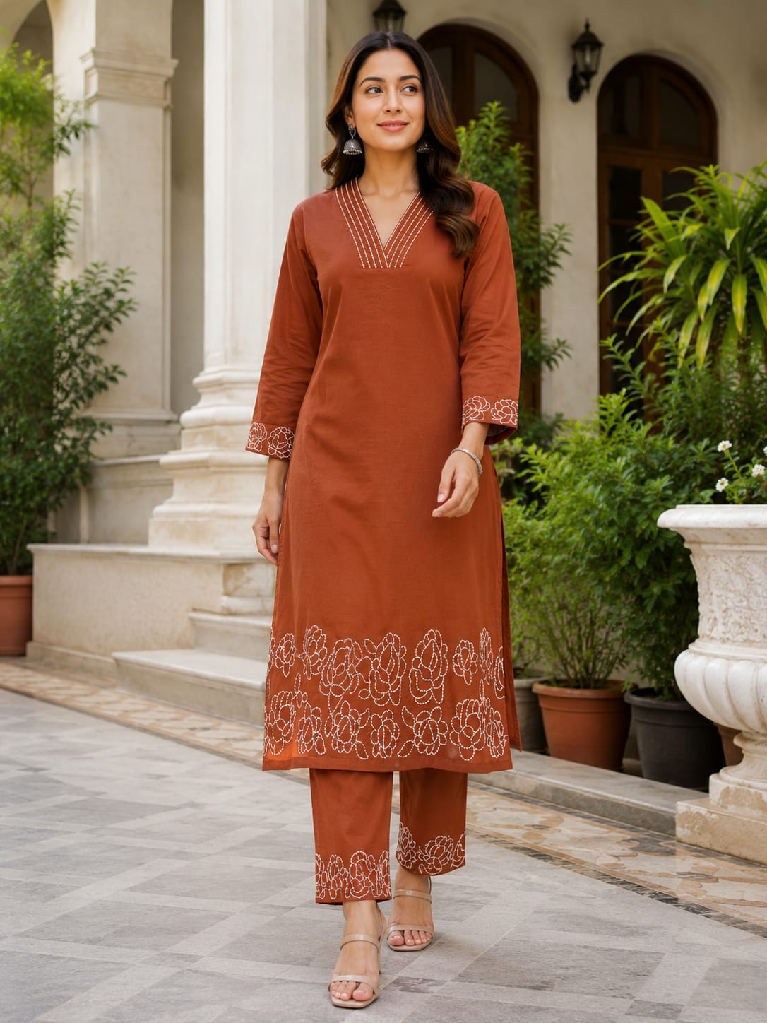 Cinnamon Gulbahar Cotton Kurta Pant Set