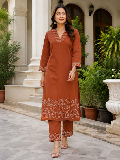 Cinnamon Gulbahar Cotton Kurta Pant Set
