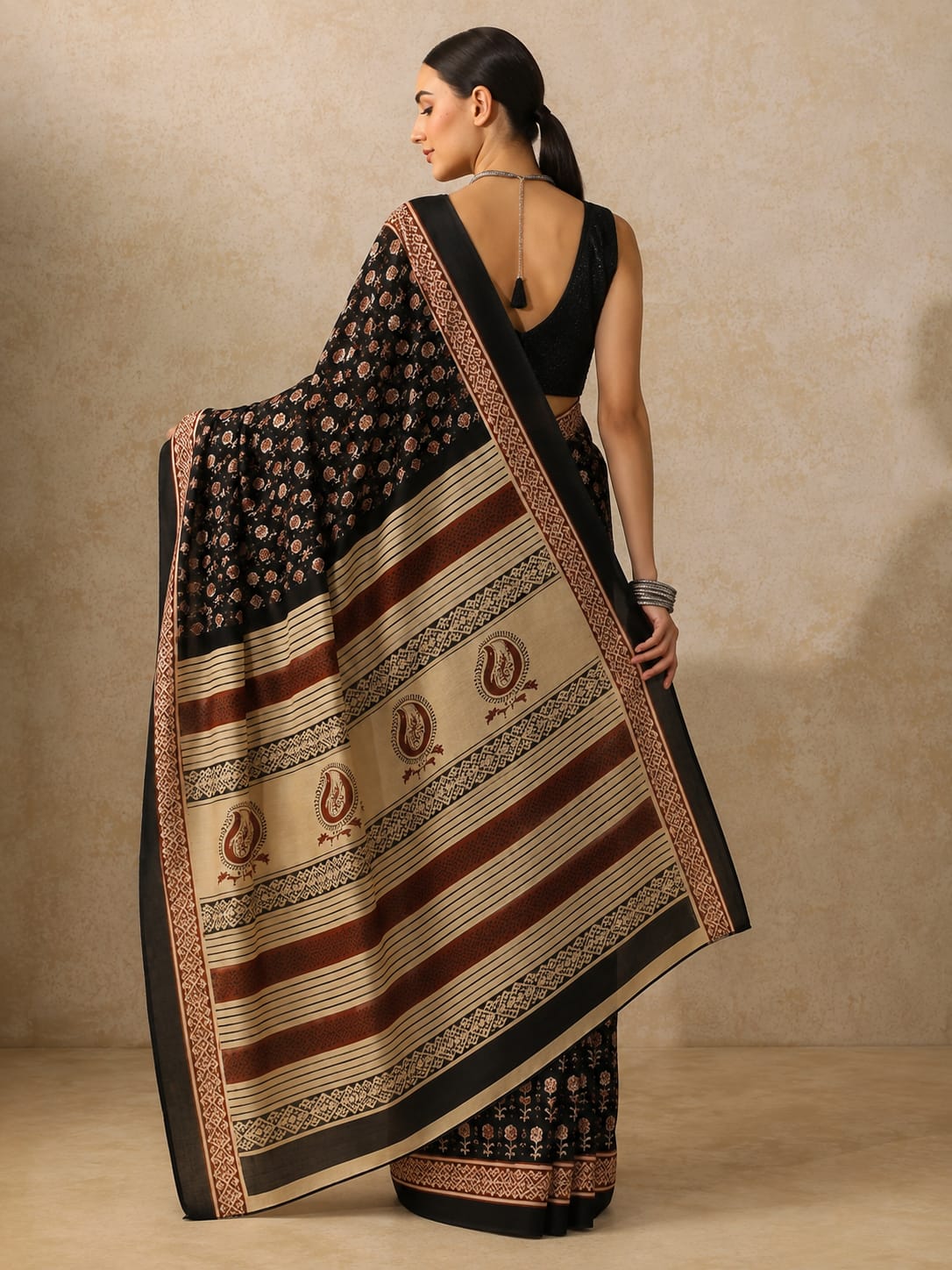 Classic Black Bagru Heritage Mulmul Cotton Saree