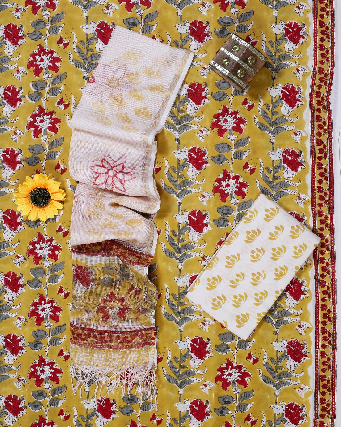 Hand Block Printed - Kota Doriya Dupatta Salwar Suit Sets