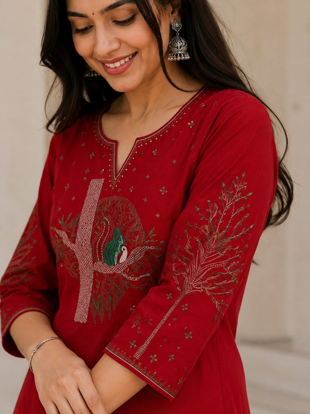 Crimson Bloom Cotton Flex Kurta Pant Set