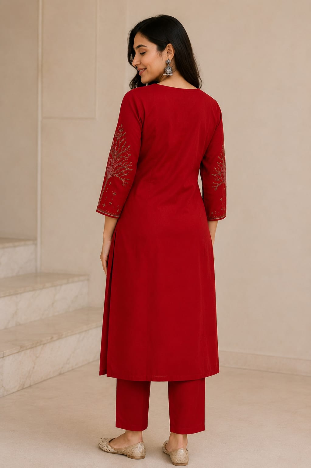 Crimson Bloom Cotton Flex Kurta Pant Set