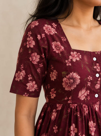 Crimson Blossom Midi Dress