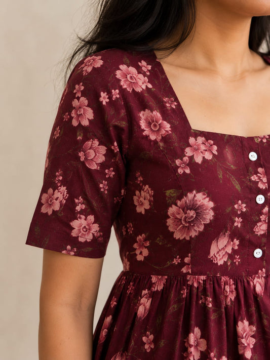 Crimson Blossom Midi Dress