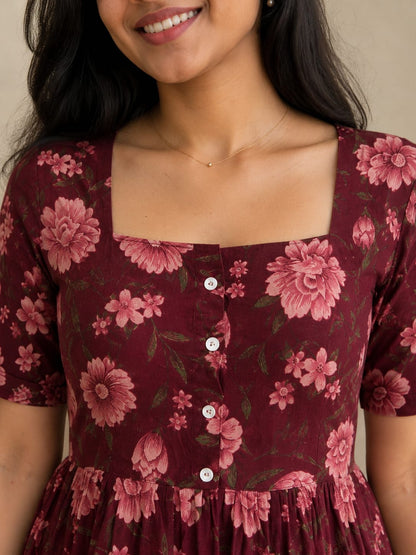 Crimson Blossom Midi Dress