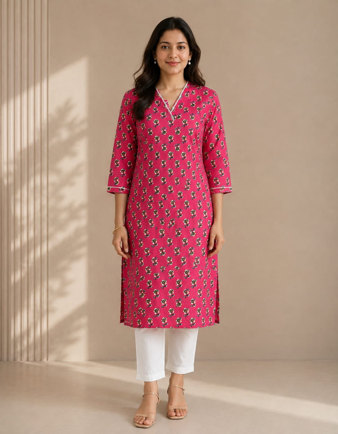 Gulabi Buta Cotton Kurti