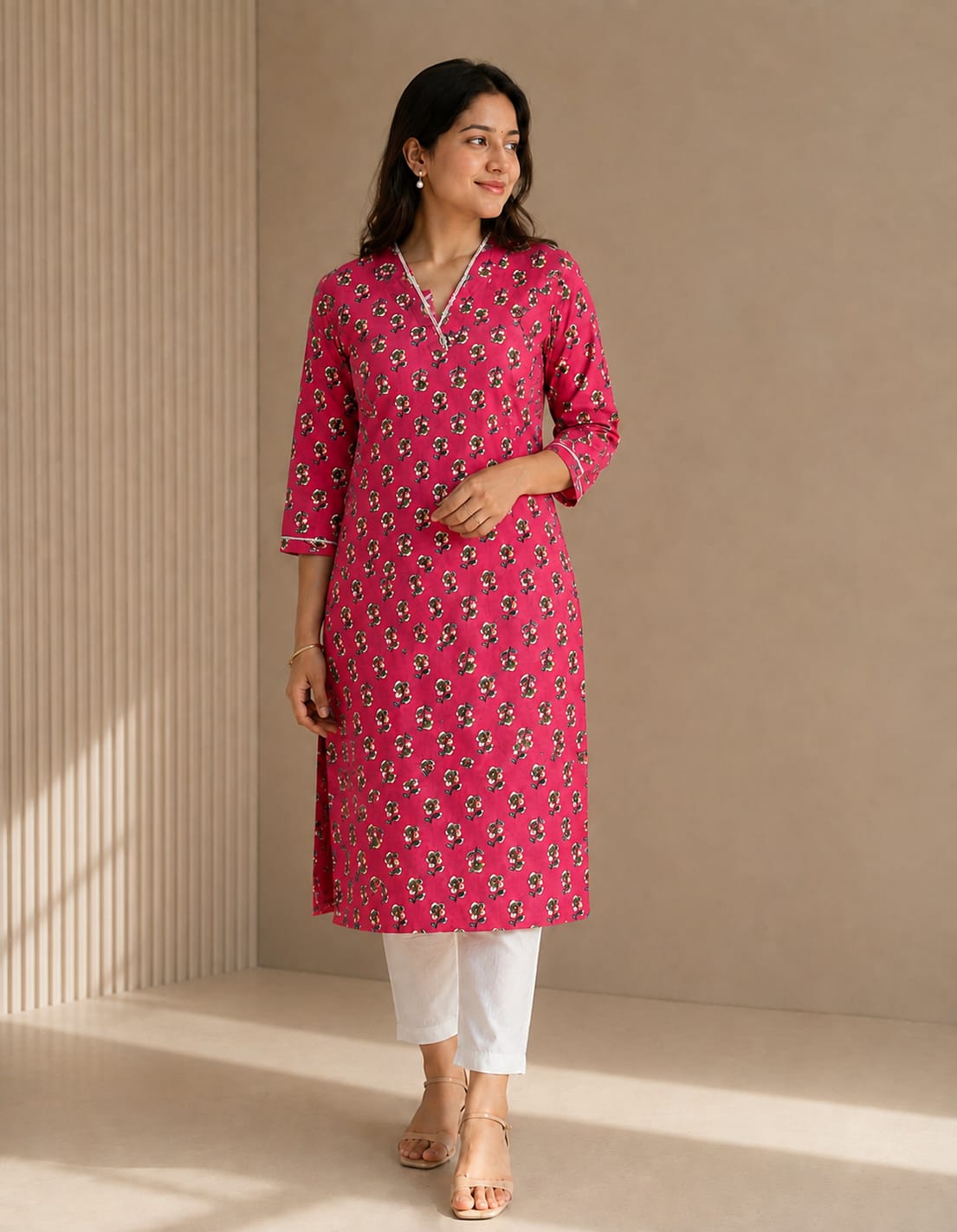 Gulabi Buta Cotton Kurti