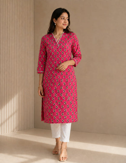 Gulabi Buta Cotton Kurti
