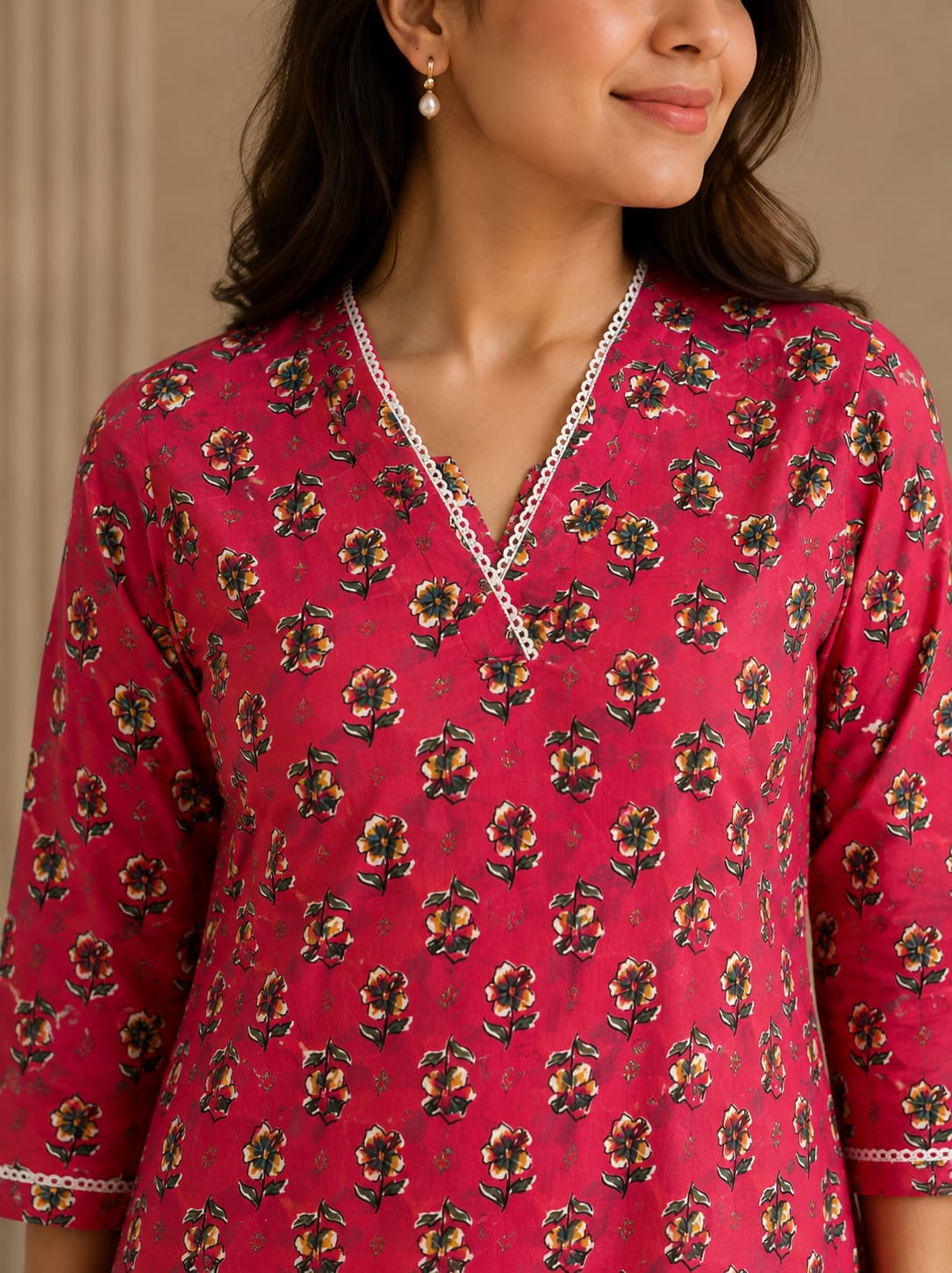 Gulabi Buta Cotton Kurti