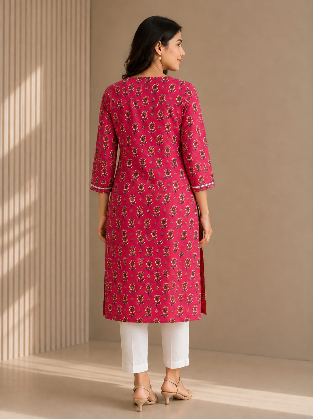 Gulabi Buta Cotton Kurti