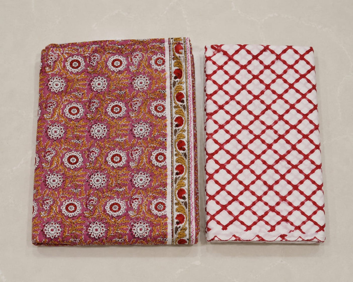 Gulabi Floral Kota Doriya Dupatta Suit Set