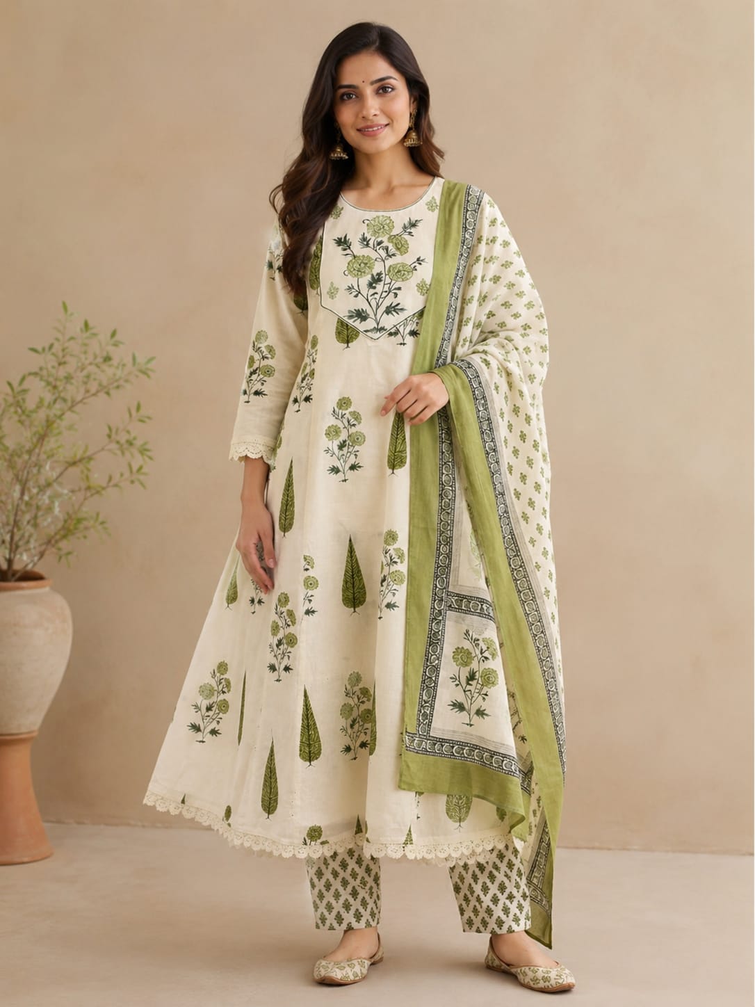 Gulbahar Green Cotton Suit Set