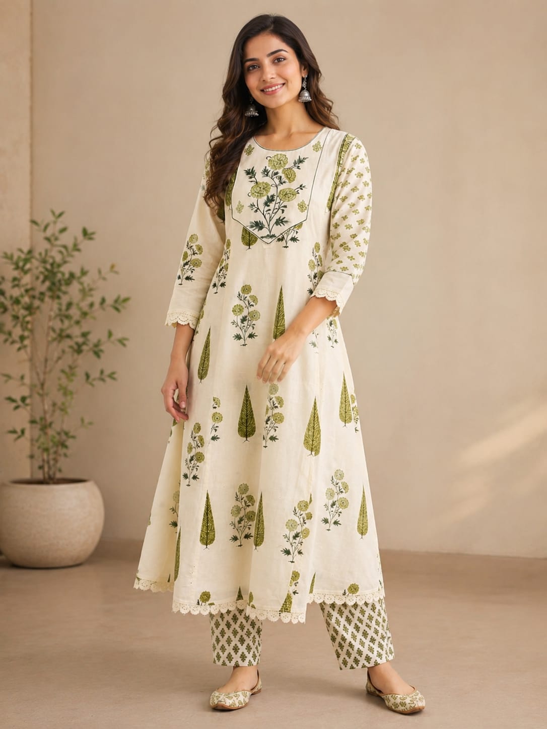 Gulbahar Green Cotton Suit Set