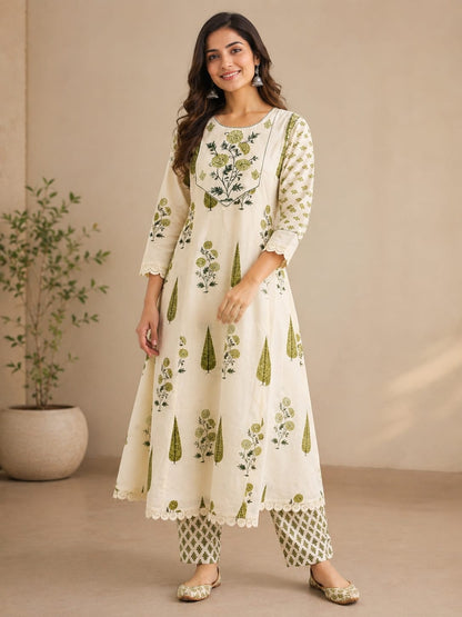 Gulbahar Green Cotton Suit Set