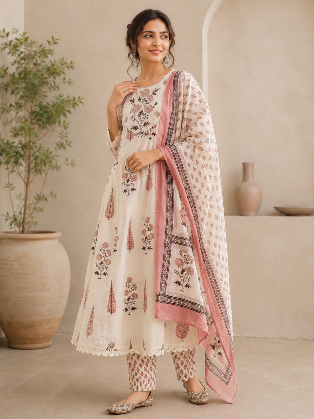 Gulbahar Pink Cotton Suit Set