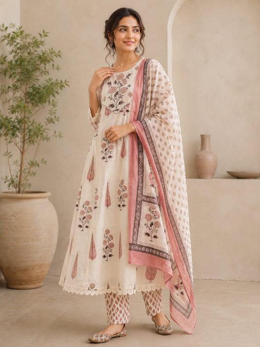 Gulbahar Pink Cotton Suit Set