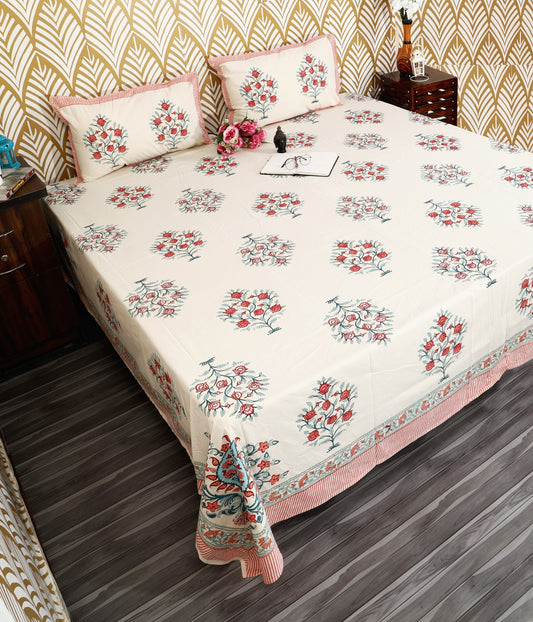 Gulmohar Garden Block Print Bedsheet Set
