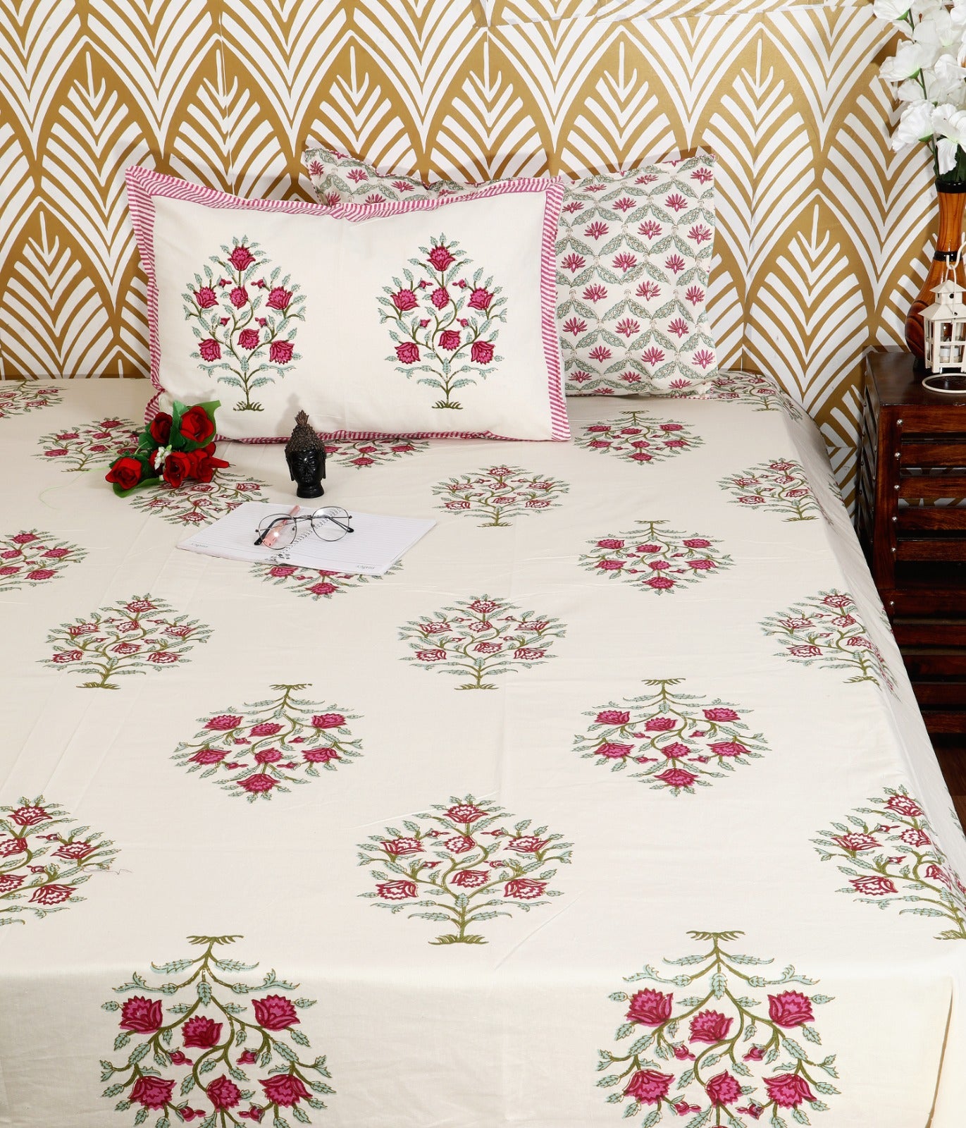 Gulmohar Garden Block Print Bedsheet Set