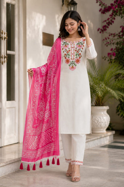 Gulnaar Khadi Cotton Suit Set