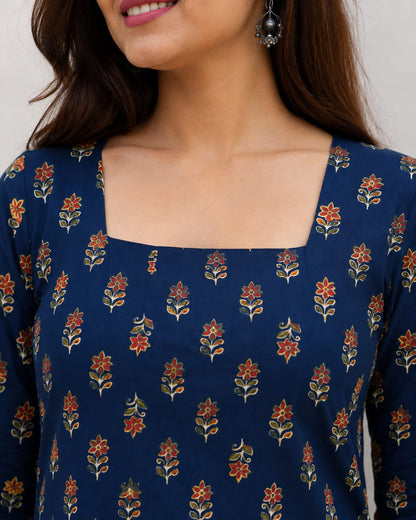 Indigo Blossom Pure Cotton Printed Short Kurti