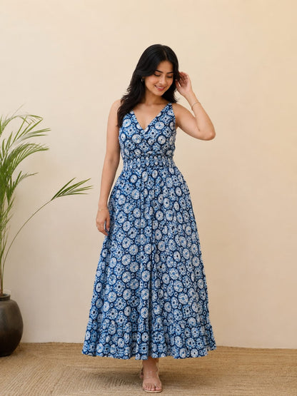 Indigo Bloom Fit & Flare Dress