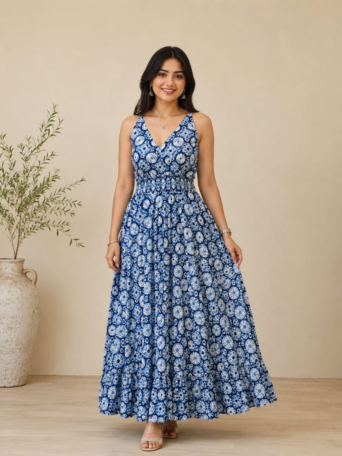 Indigo Bloom Fit & Flare Dress