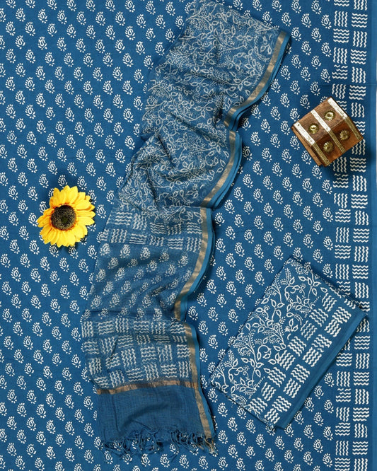 Indigo Charm Kota Doriya Dupatta Suit Set