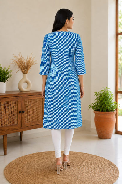 Indigo Leheriya Cotton Kurti