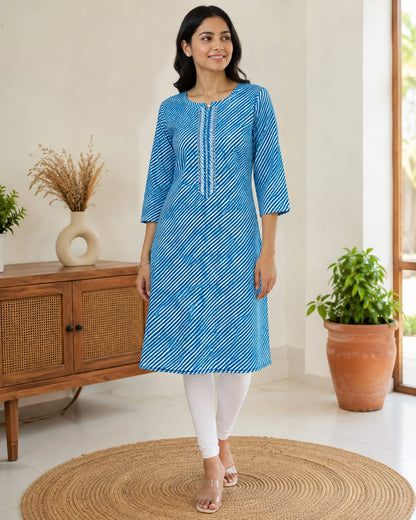 Indigo Leheriya Cotton Kurti