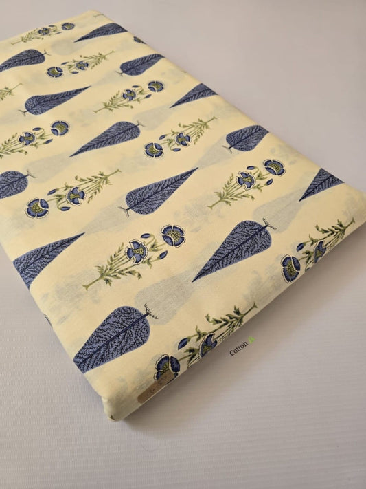 Ivory Bloom Cotton Running Fabric