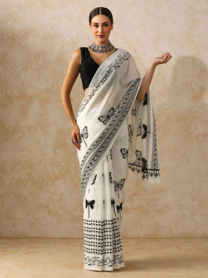 Ivory Heritage Block Print Saree