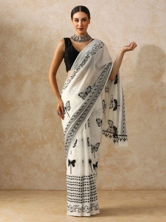 Ivory Heritage Block Print Saree