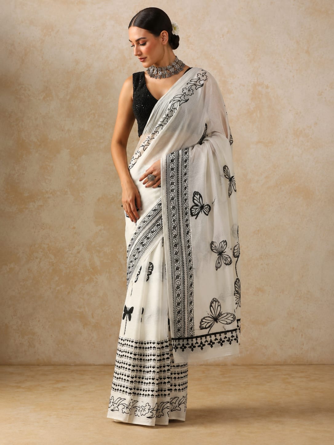 Ivory Heritage Block Print Saree