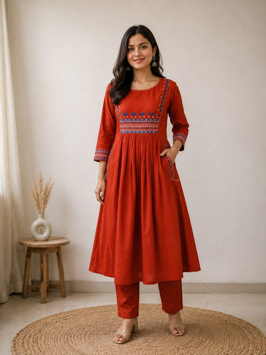 Kesariya Rust Kurta Pant Set